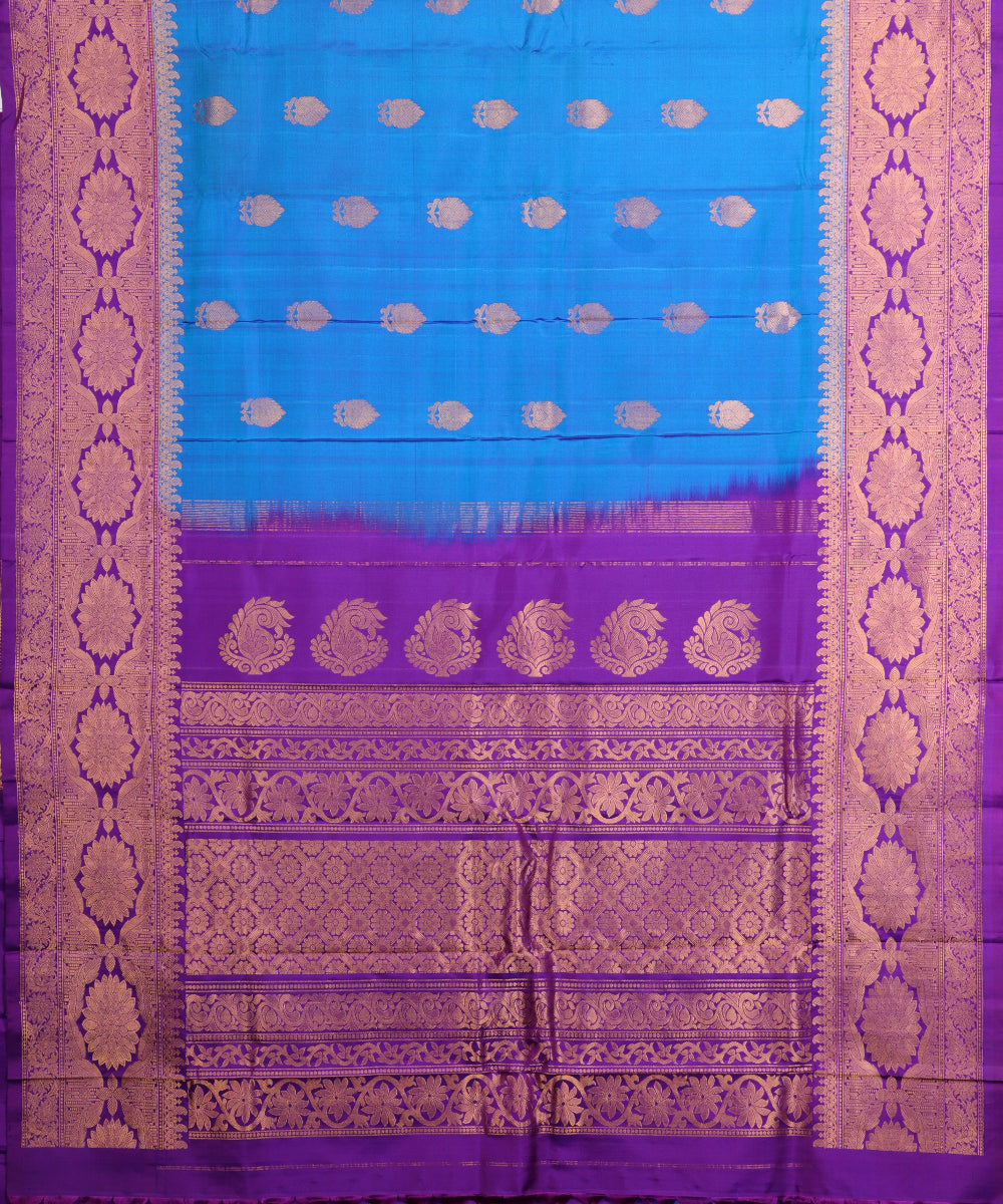 Sapphire blue color handloom Gadwal Silk saree
