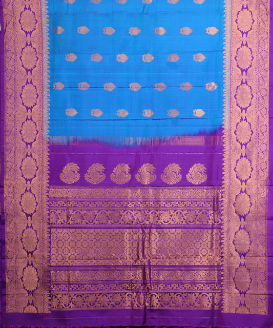 Sapphire blue color handloom Gadwal Silk saree