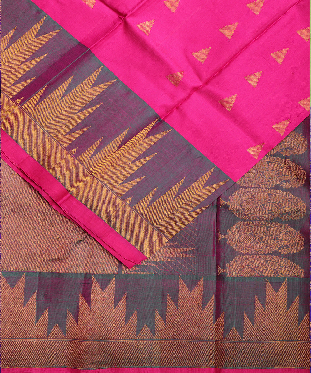 Magenta pink color handloom Gadwal Silk saree