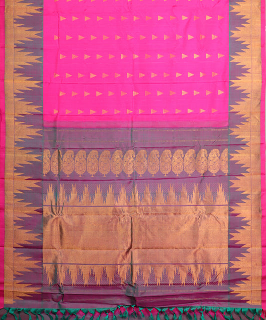 Magenta pink color handloom Gadwal Silk saree