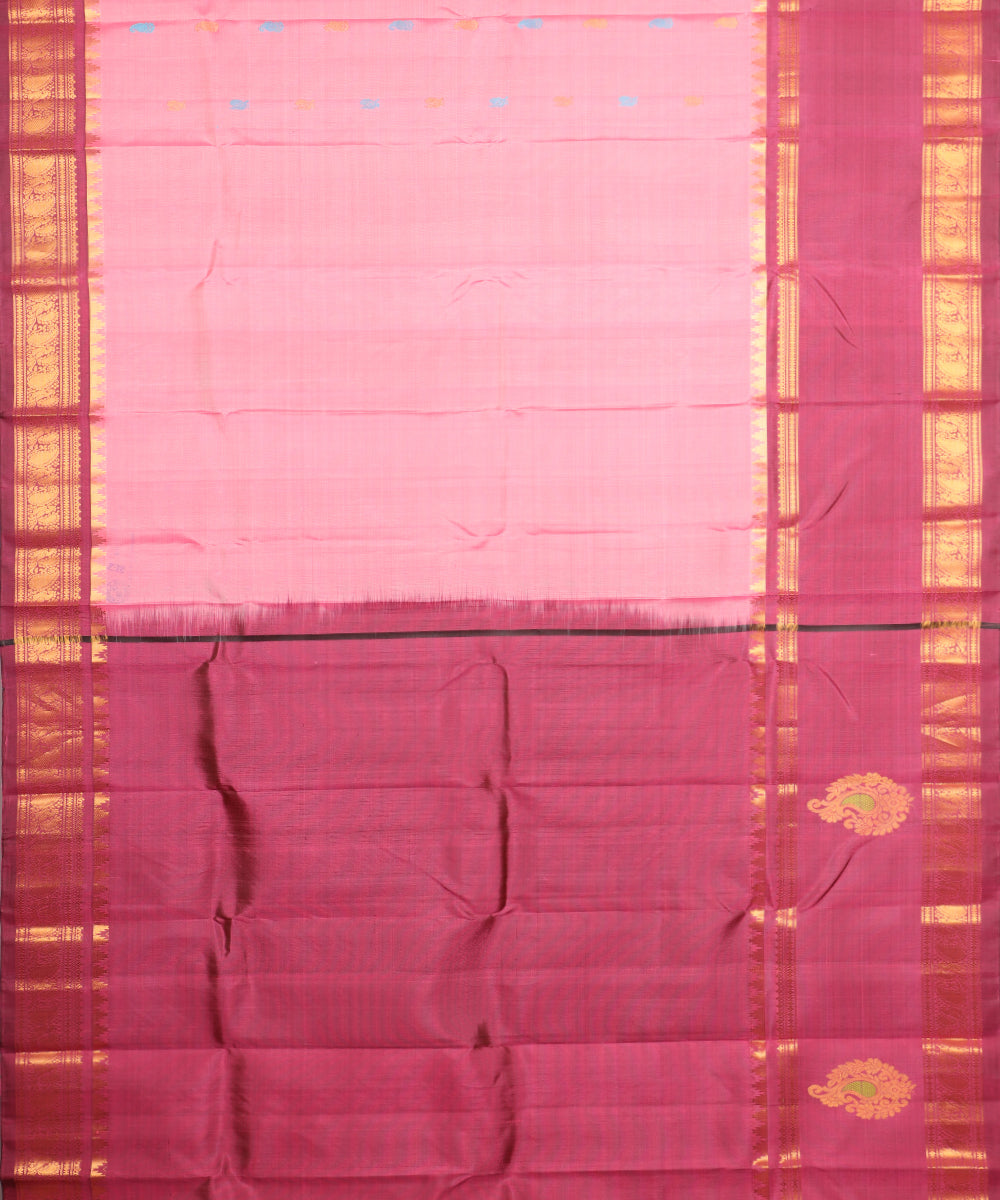 French pink color handloom Gadwal Silk saree