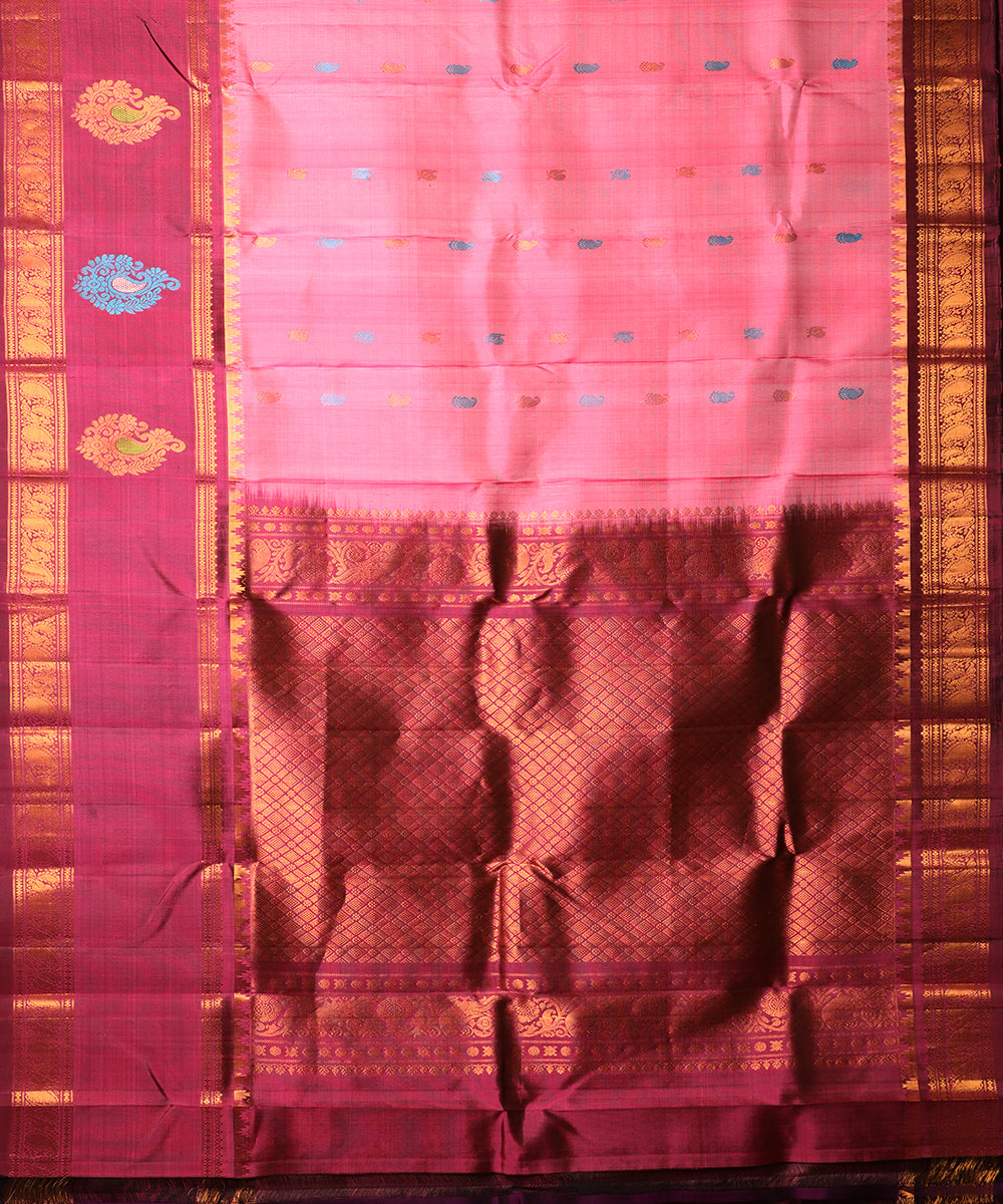 French pink color handloom Gadwal Silk saree