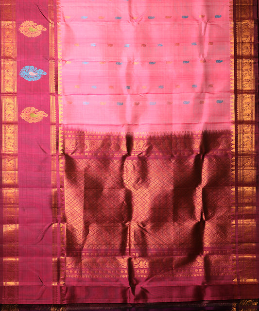 French pink color handloom Gadwal Silk saree