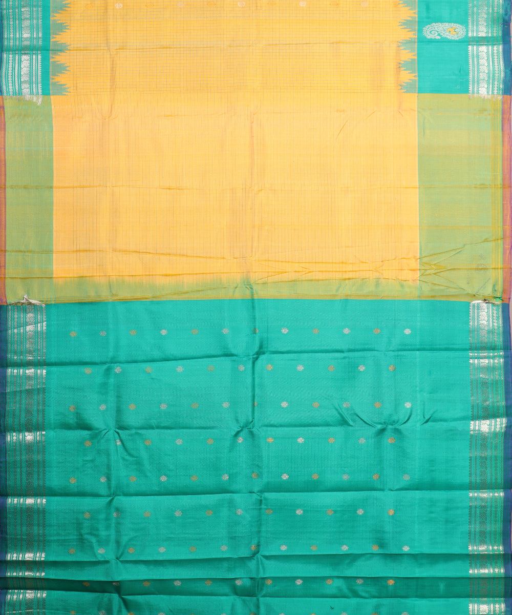 Mustard yellow color handloom Gadwal Silk saree