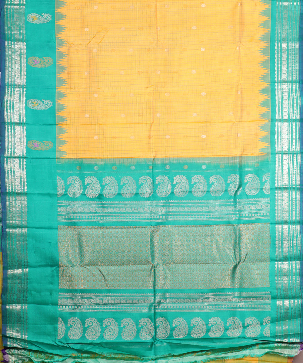 Mustard yellow color handloom Gadwal Silk saree