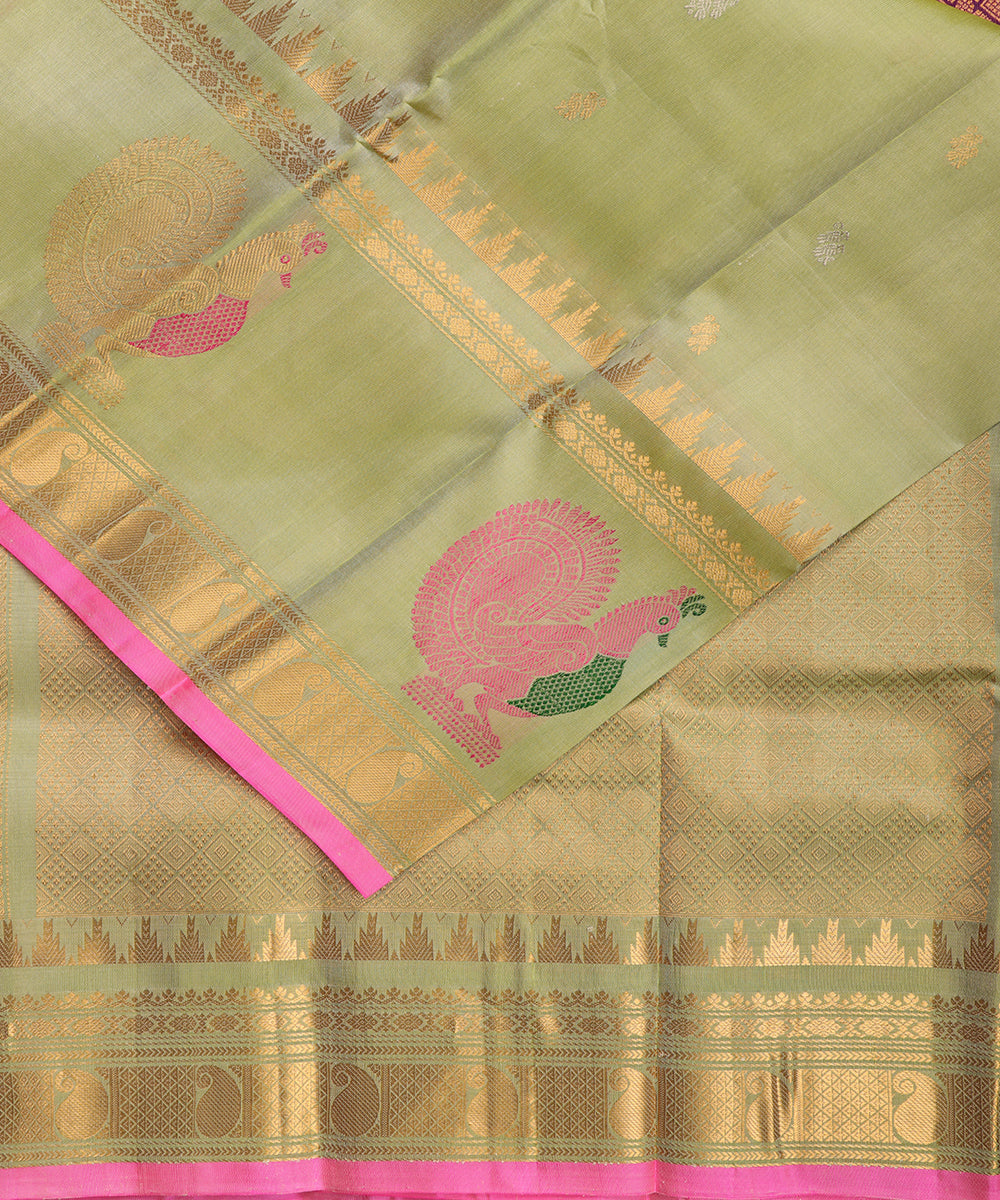 Olive green color handloom Gadwal Silk saree