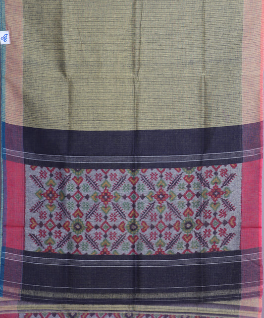 Olive green color handloom linen ikat saree