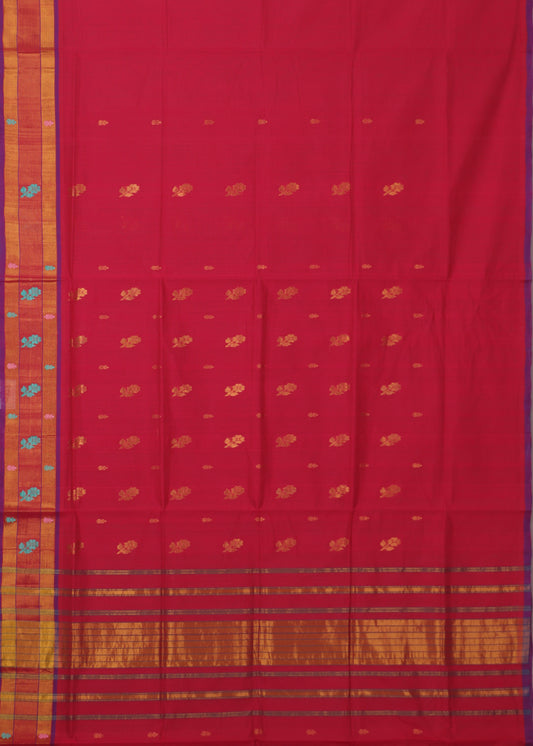 Carmine red color handloom venkatagiri cotton saree