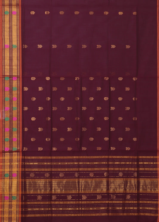 Mahogany red color handloom venkatagiri cotton saree