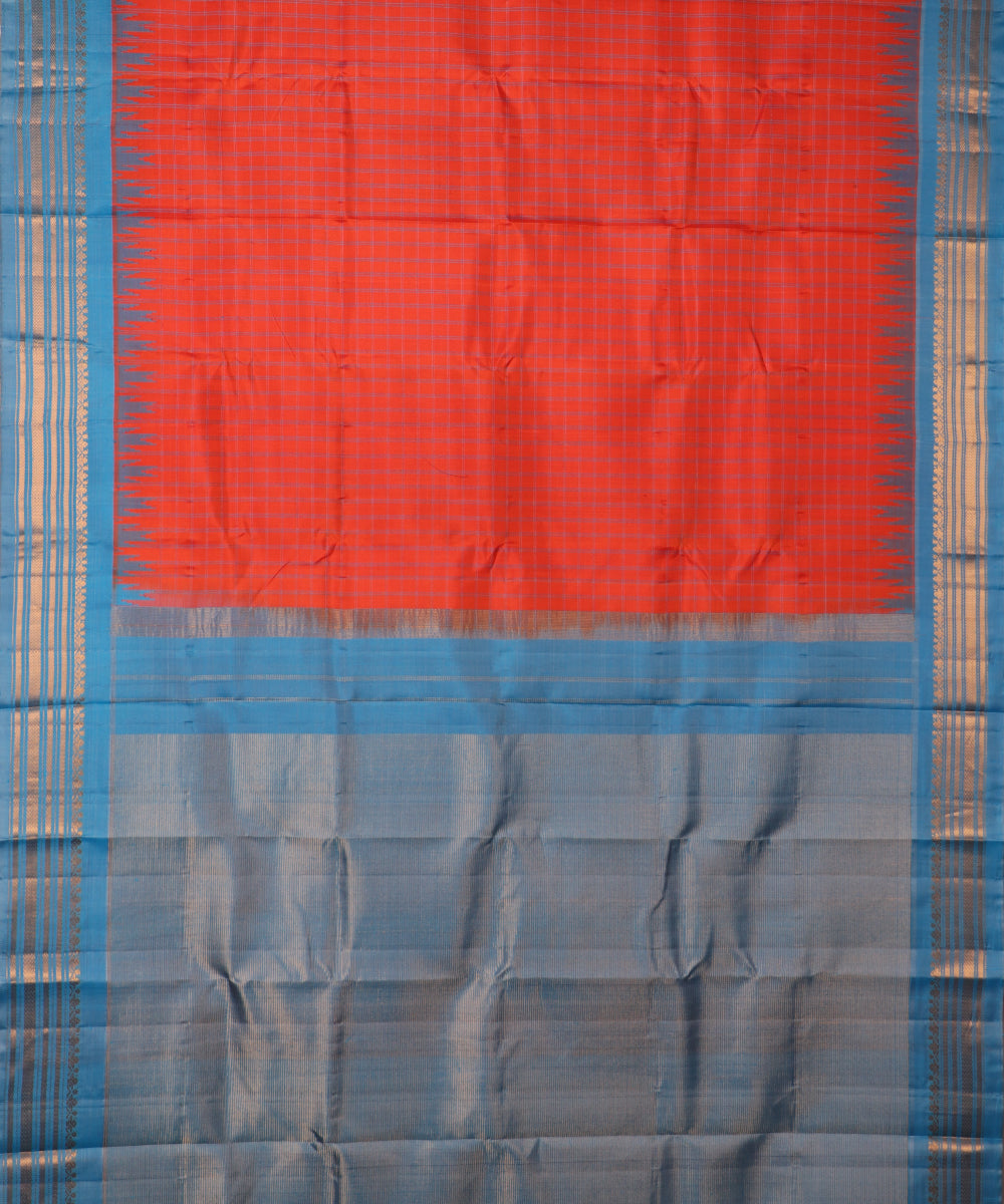 Scarlet color handloom Gadwal Silk saree