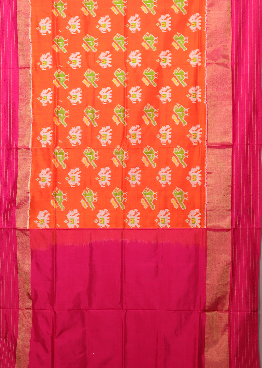 Tiger orange color handloom rajkot silk saree