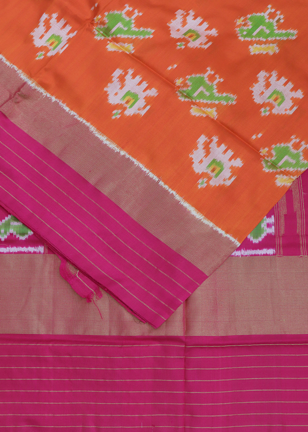 Tiger orange color handloom rajkot silk saree