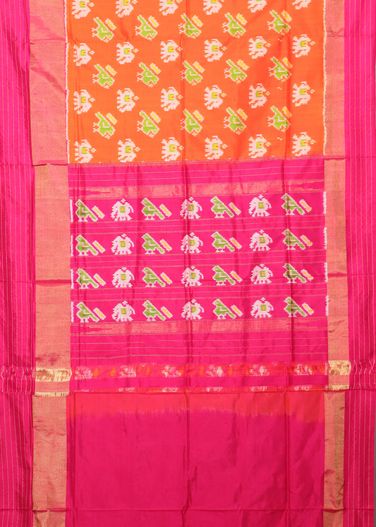 Tiger orange color handloom rajkot silk saree