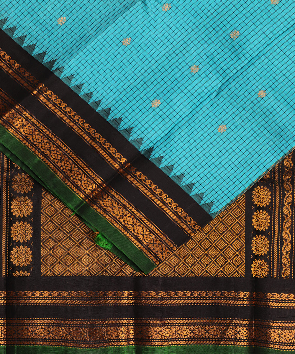 Olympic blue color handloom Gadwal Silk saree