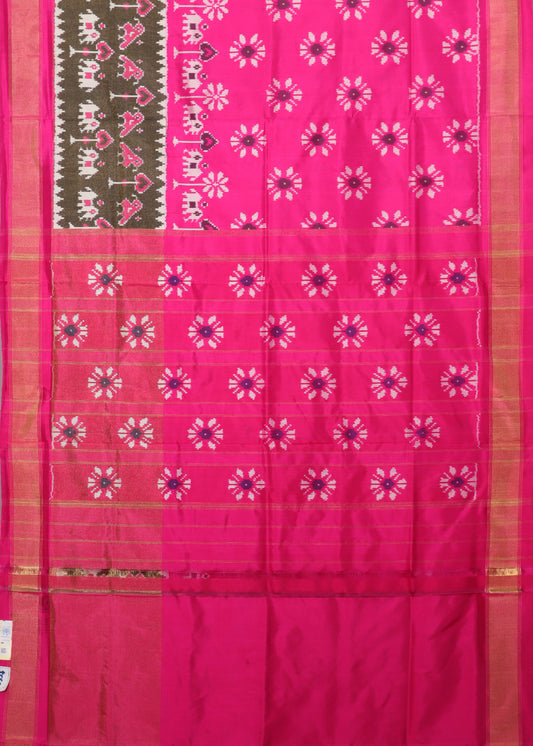 Magenta pink color handloom rajkot silk saree