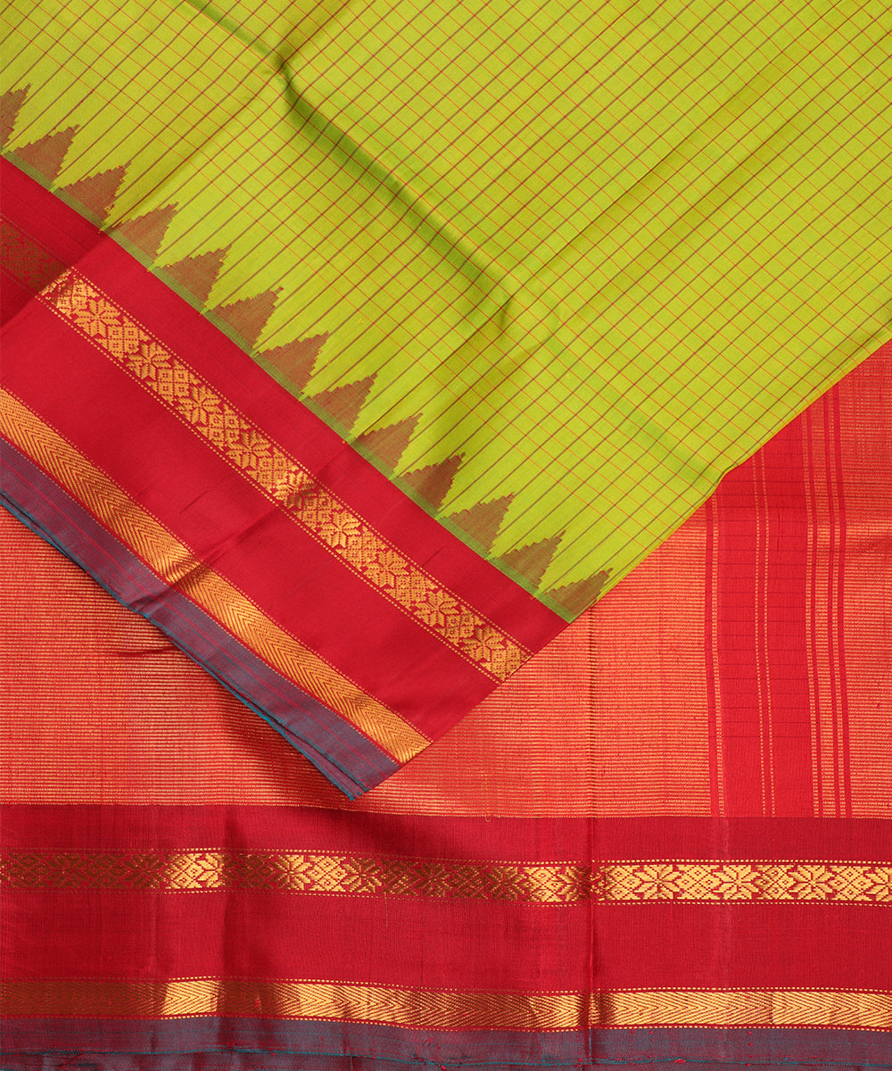 Apple green color handloom Gadwal Silk saree