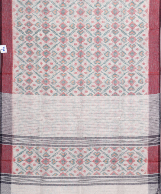 White color handloom linen ikat saree