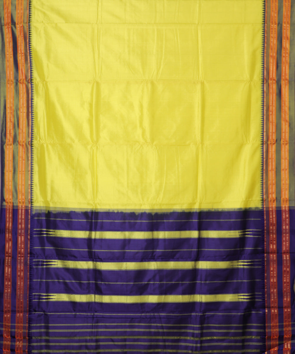 Lemon yellow color handloom narayanpet silk saree