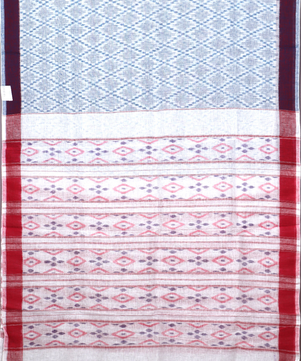 White color handloom linen ikat saree