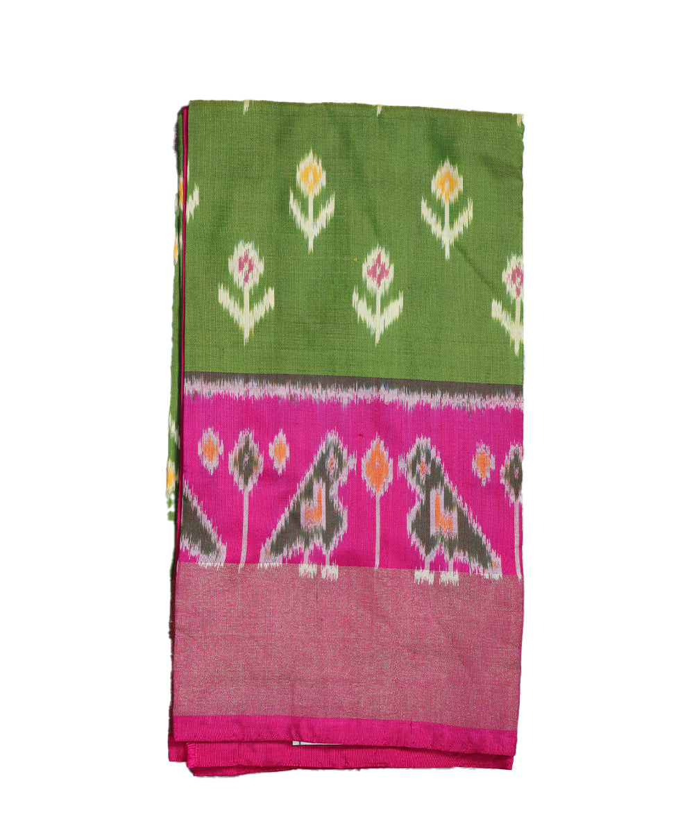 Olive green color handloom silk ikath pavada