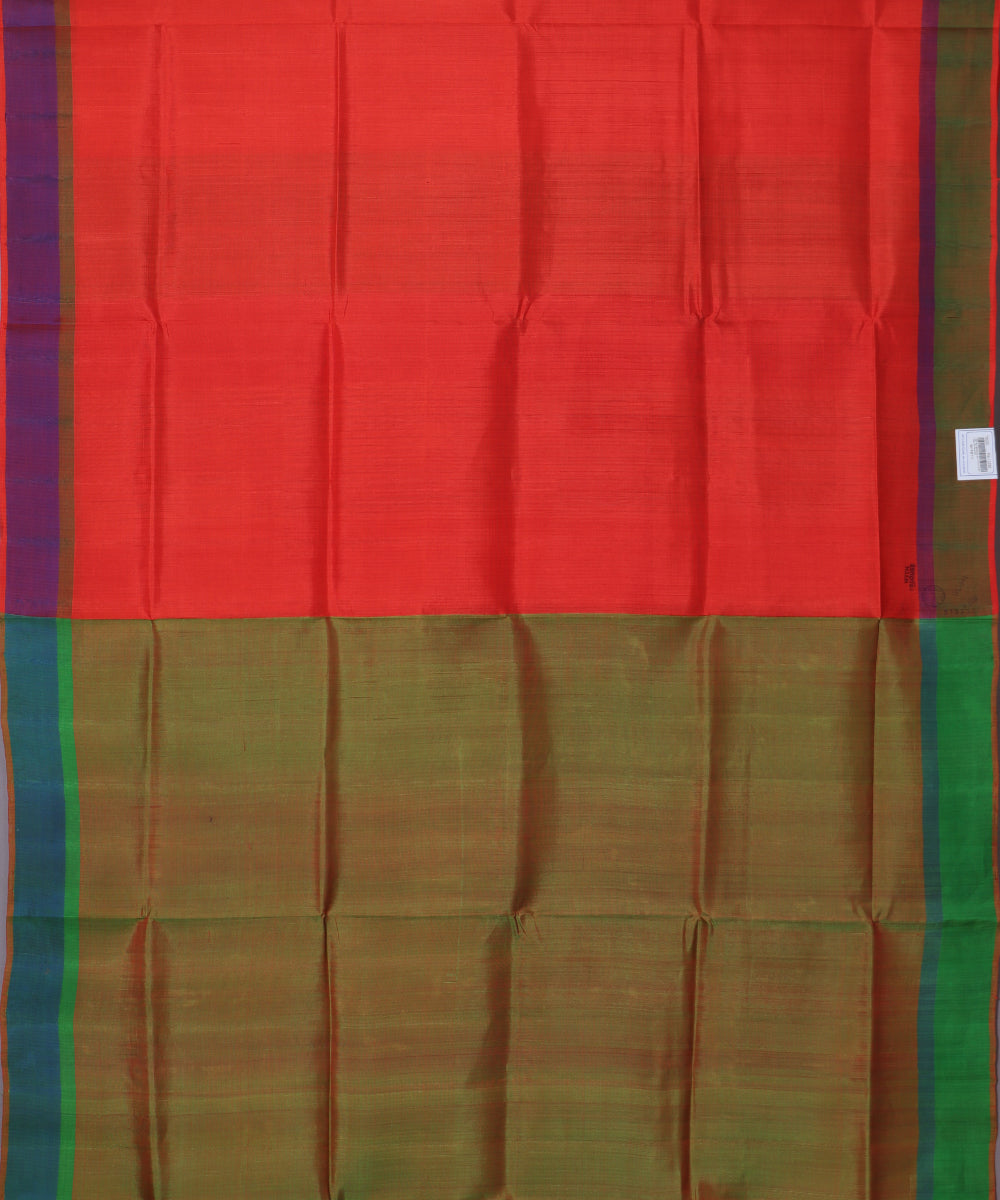 Crimson red color handloom tussar silk saree