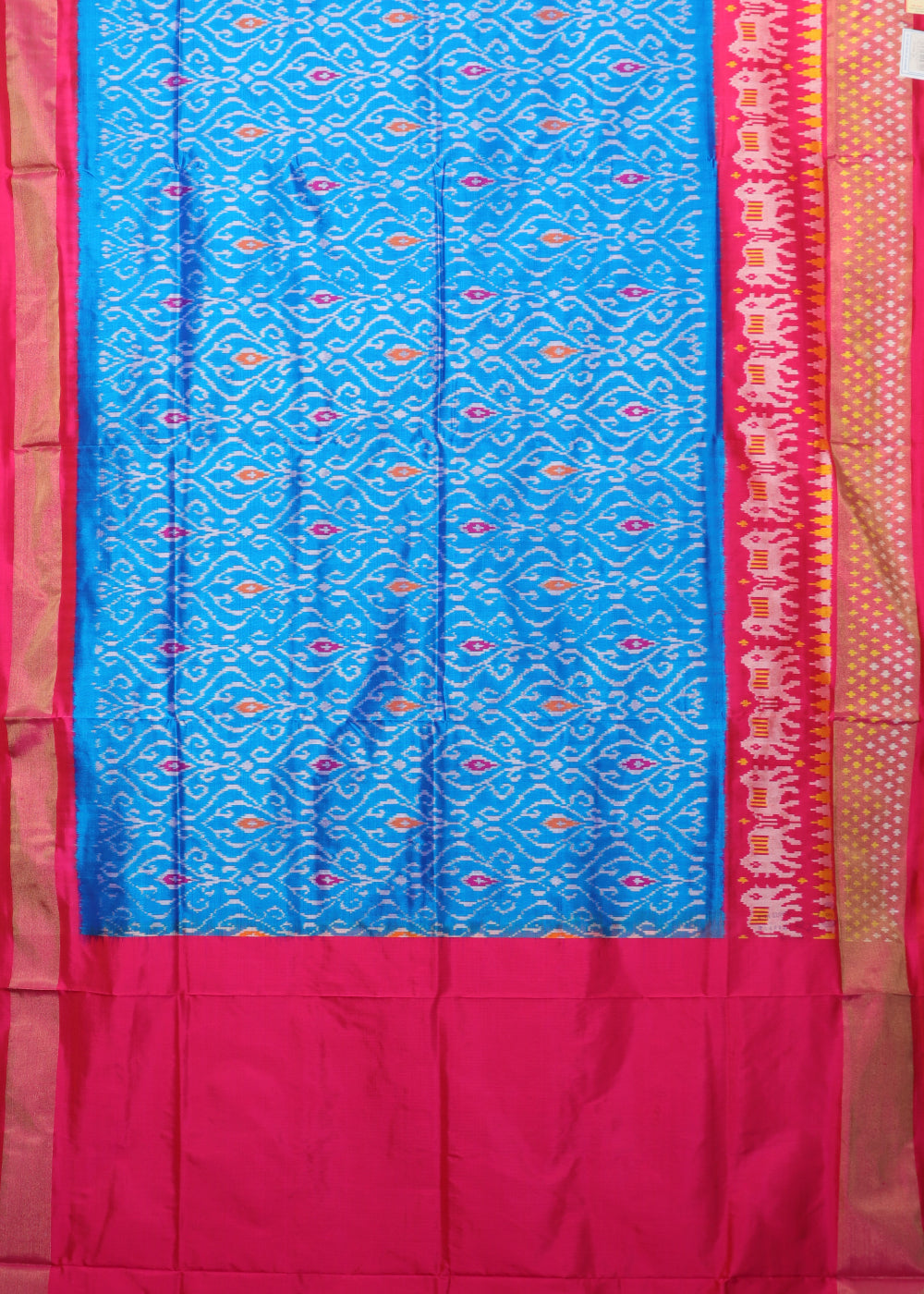 Egyptian blue color handloom rajkot silk saree