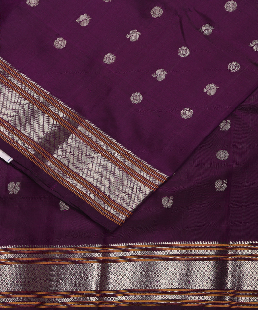 Eggplant violet color handloom Gadwal Silk saree