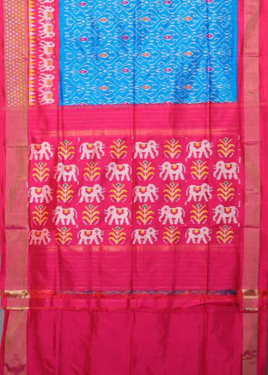 Egyptian blue color handloom rajkot silk saree