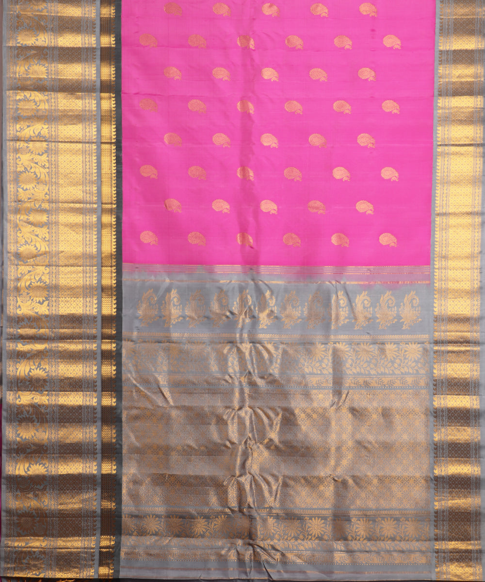 Fuchsla pink color handloom Gadwal Silk saree