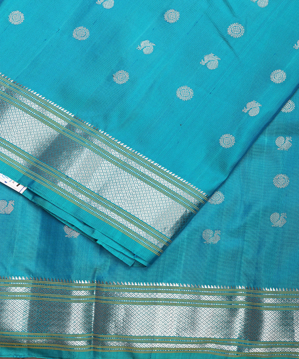 Turkish blue color handloom Gadwal Silk saree