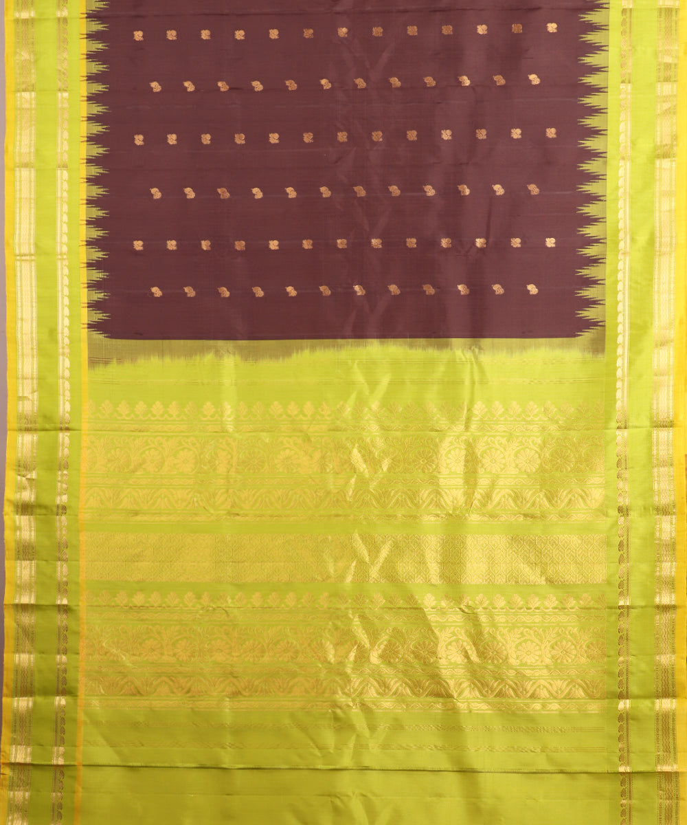 Hickory brown color handloom Gadwal Silk saree