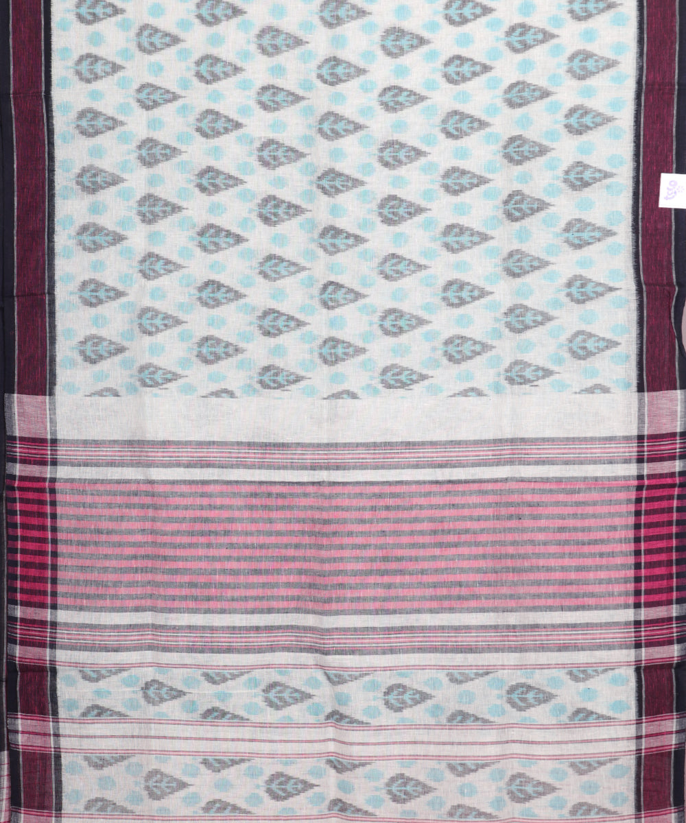 White color handloom linen ikat saree