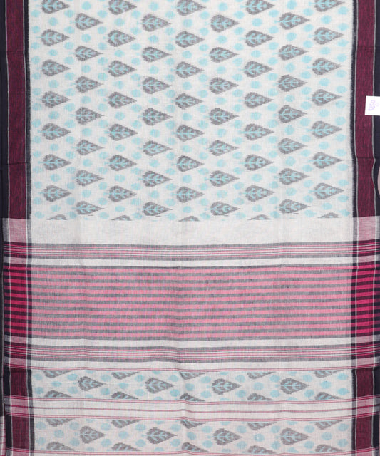 White color handloom linen ikat saree