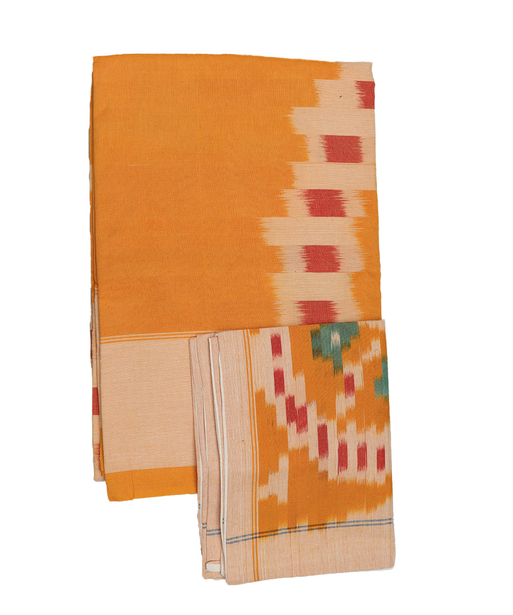 Fire orange color handwoven pochampally double cot bedsheet