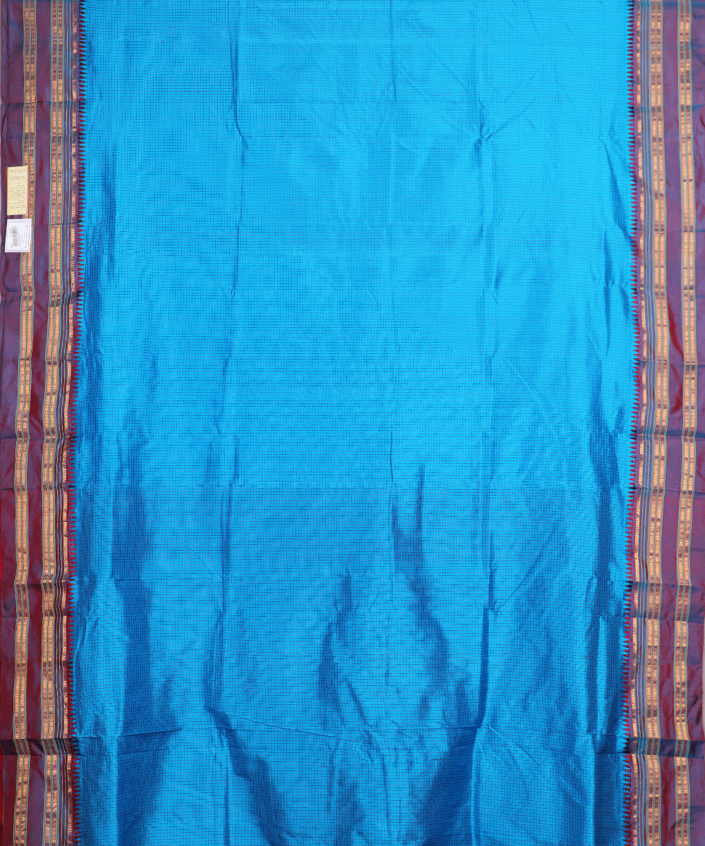 Sapphire blue striped handloom narayanpet silk saree