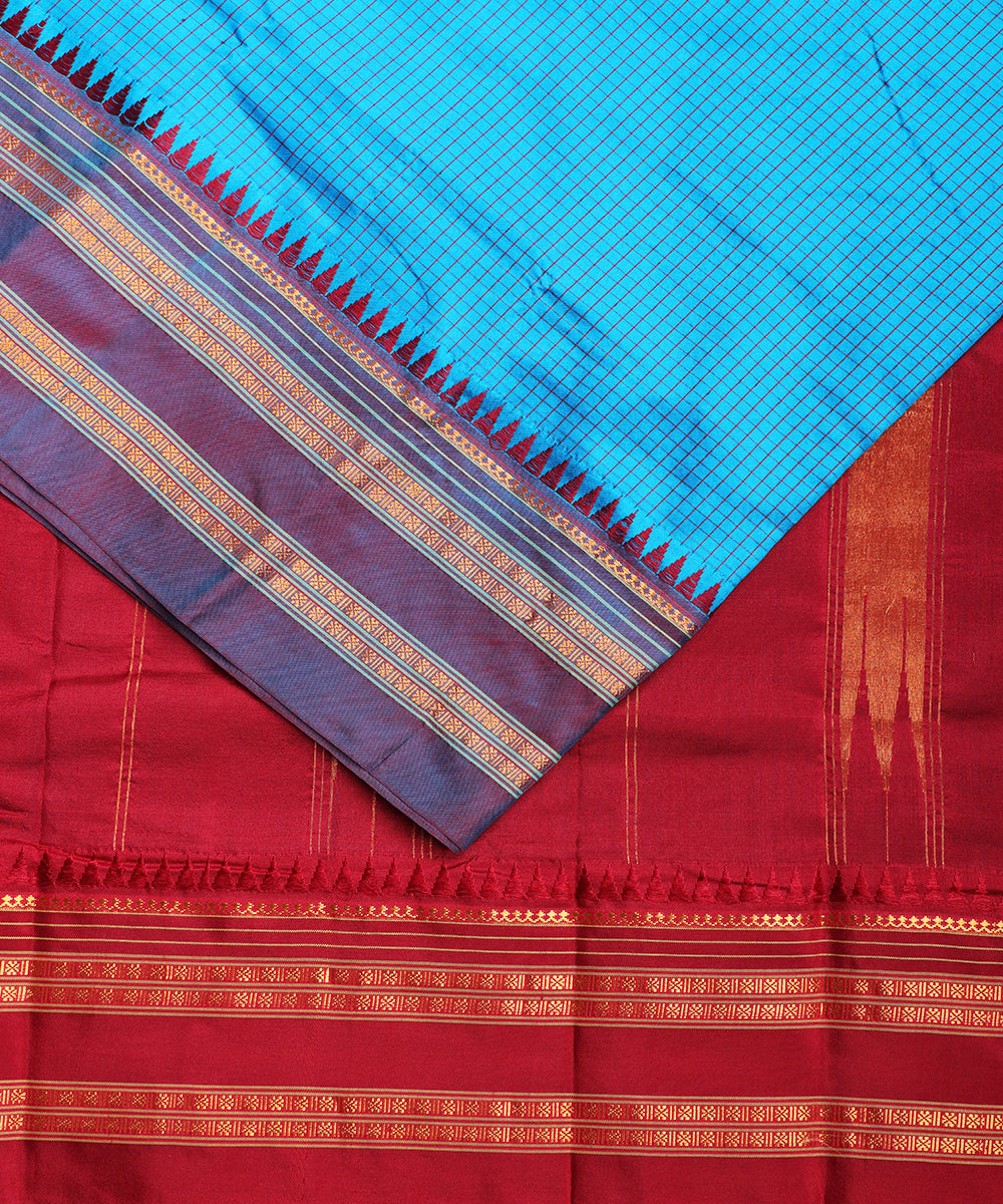 Sapphire blue striped handloom narayanpet silk saree