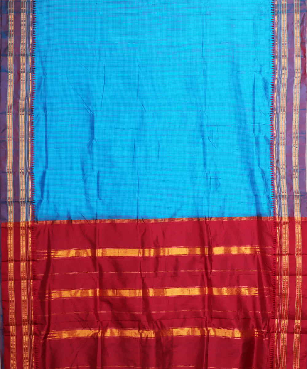 Sapphire blue striped handloom narayanpet silk saree