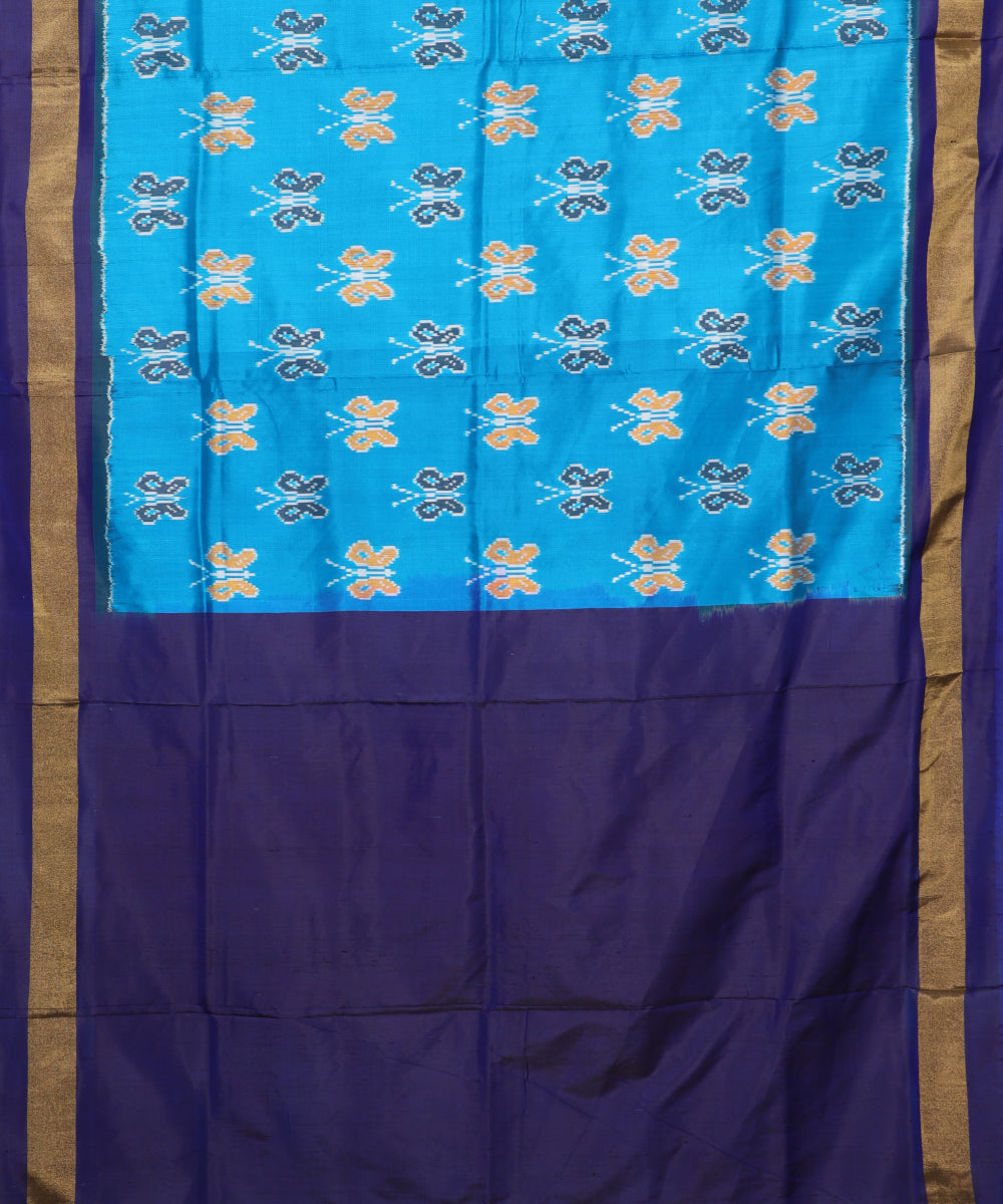 Prussian blue color handloom rajkot silk saree