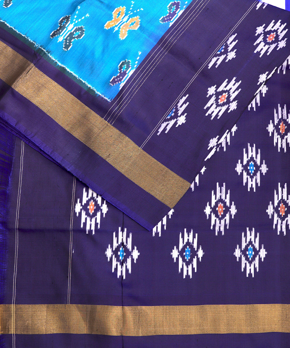 Prussian blue color handloom rajkot silk saree