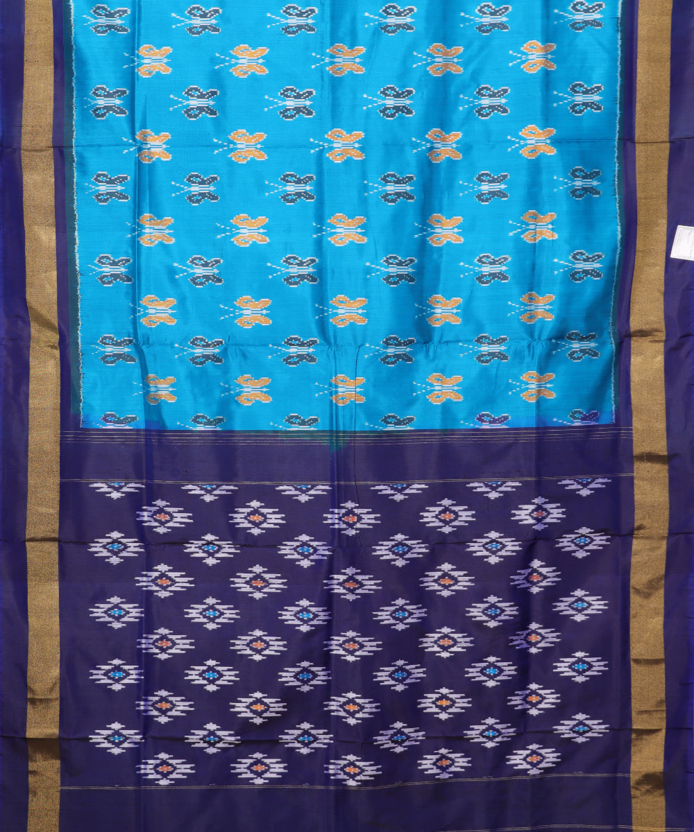 Prussian blue color handloom rajkot silk saree