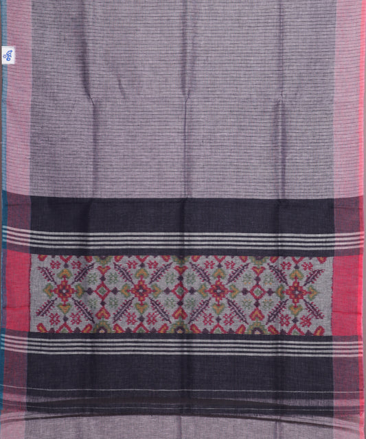 African violet color handloom linen ikat saree
