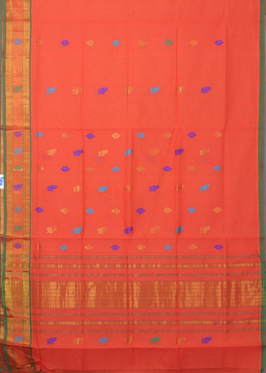 Pumpkin orange color handloom venkatagiri cotton saree