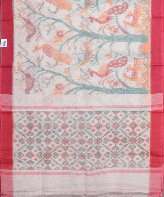 White color handloom linen ikat saree