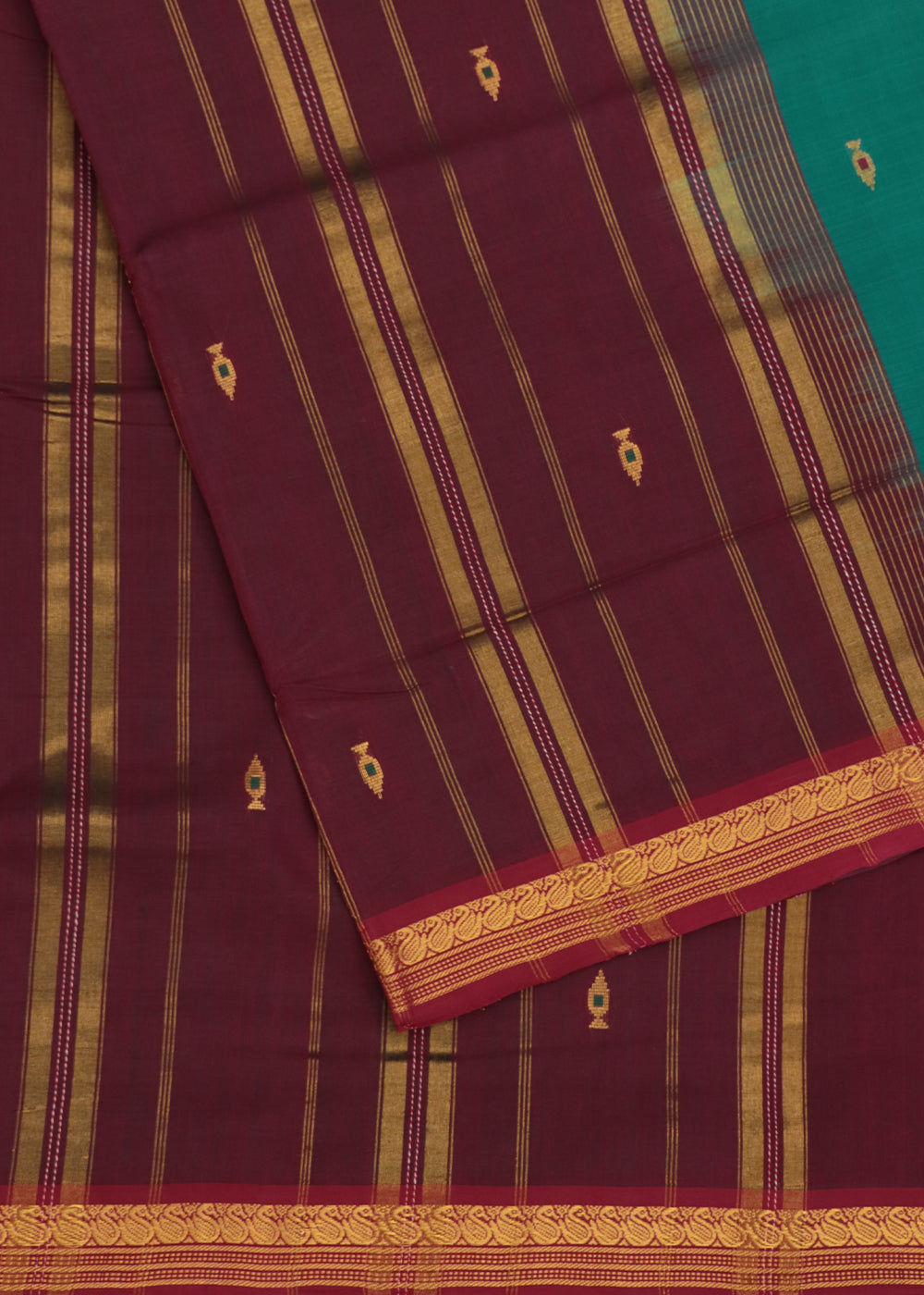 Pine green color handloom bandar cotton saree