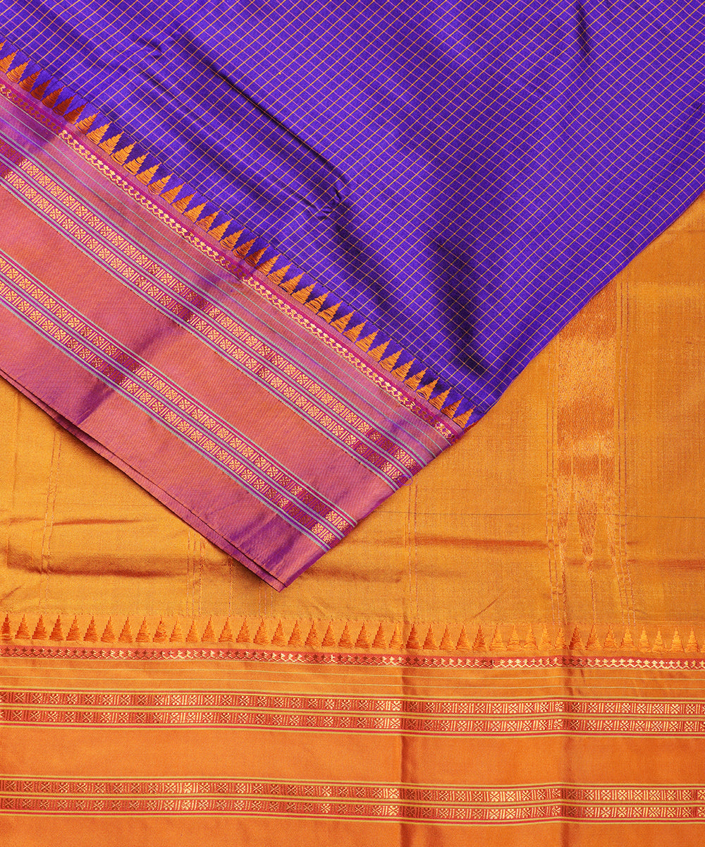 Navy blue striped handloom narayanpet silk saree