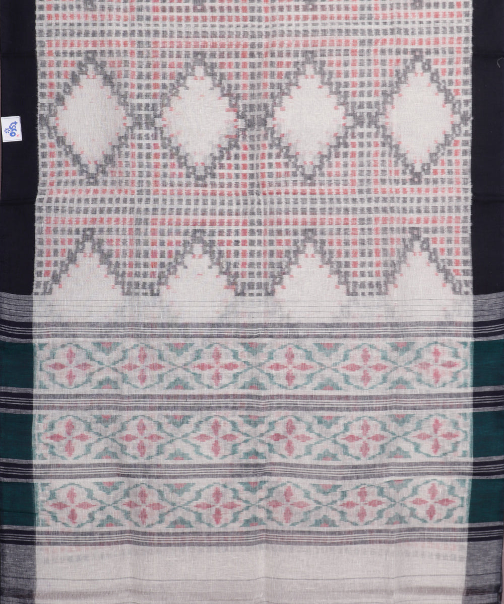 White color handloom linen ikat saree