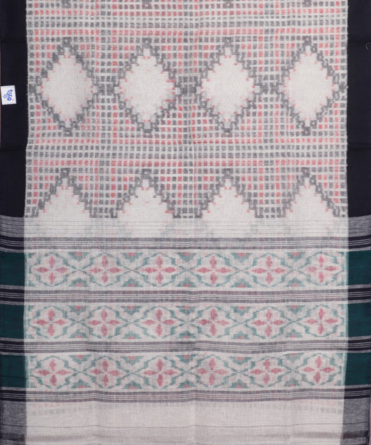 White color handloom linen ikat saree