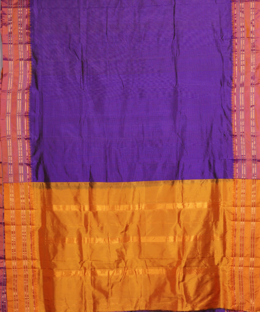 Navy blue striped handloom narayanpet silk saree