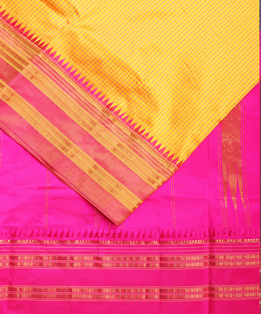 Amber orange striped handloom narayanpet silk saree