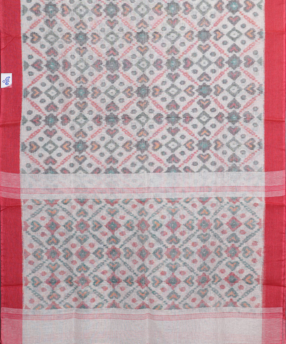 White color handloom linen ikat saree